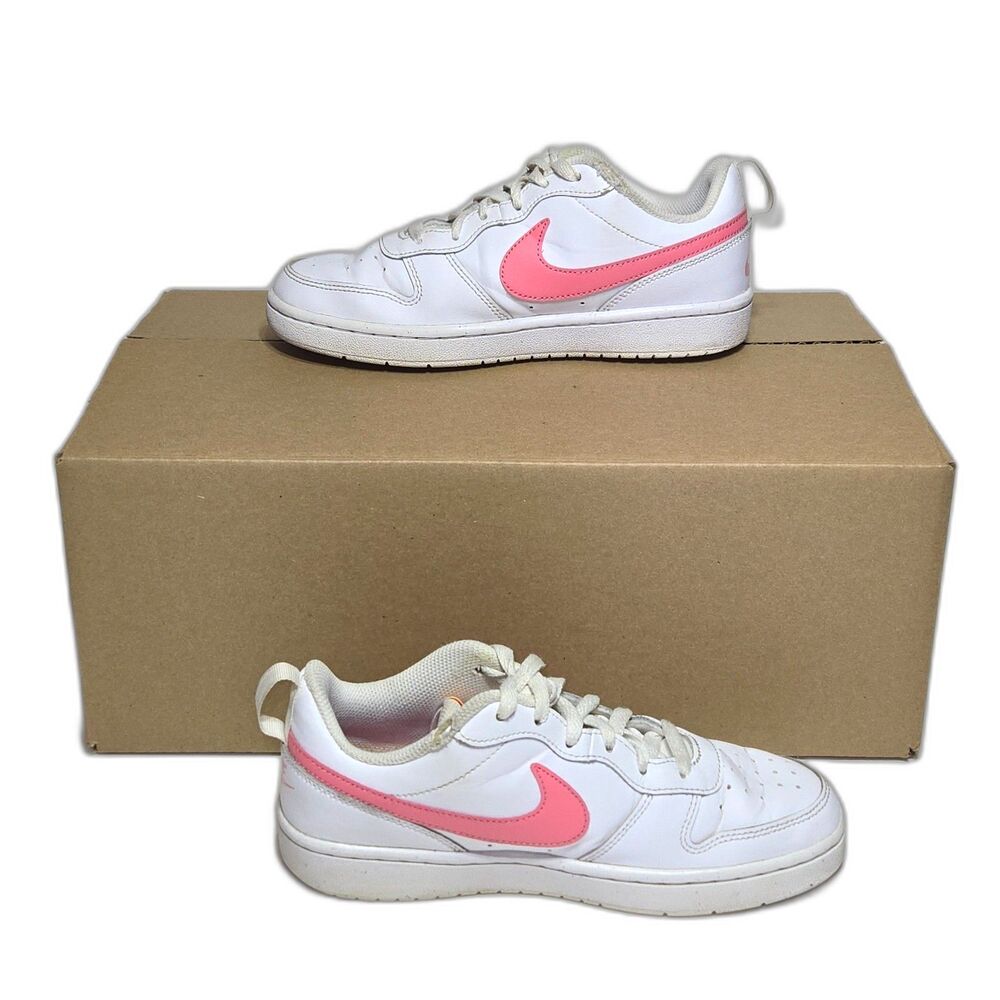 Nike Court Borough Low 2 GS Sneakers White Coral Pink Youth 5 Womens 6.5